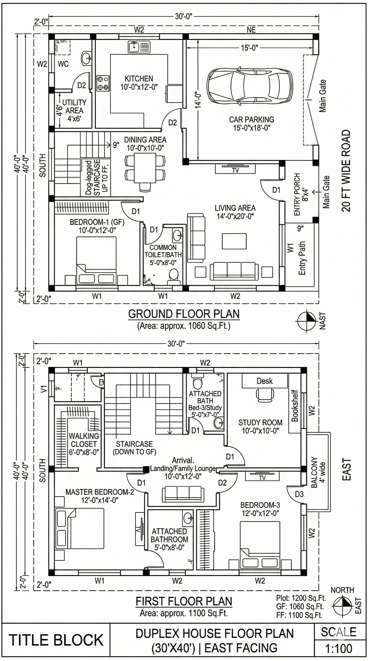 House floor plan at 1200 sqft