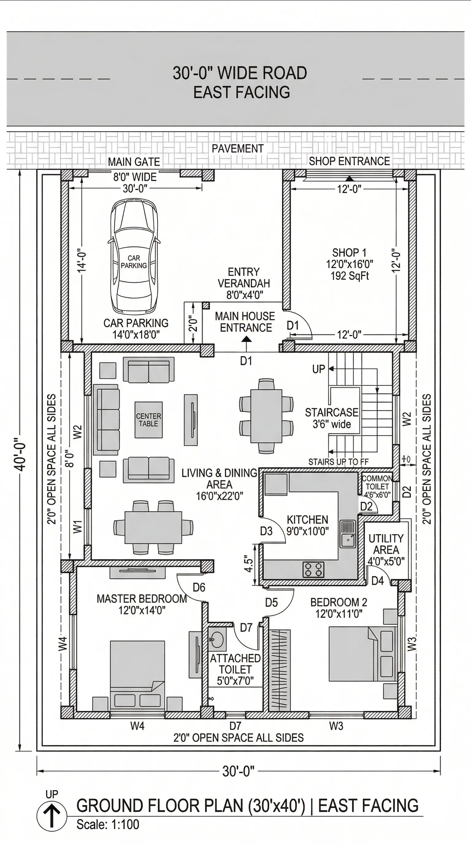 House floor plan at 1200 sqft