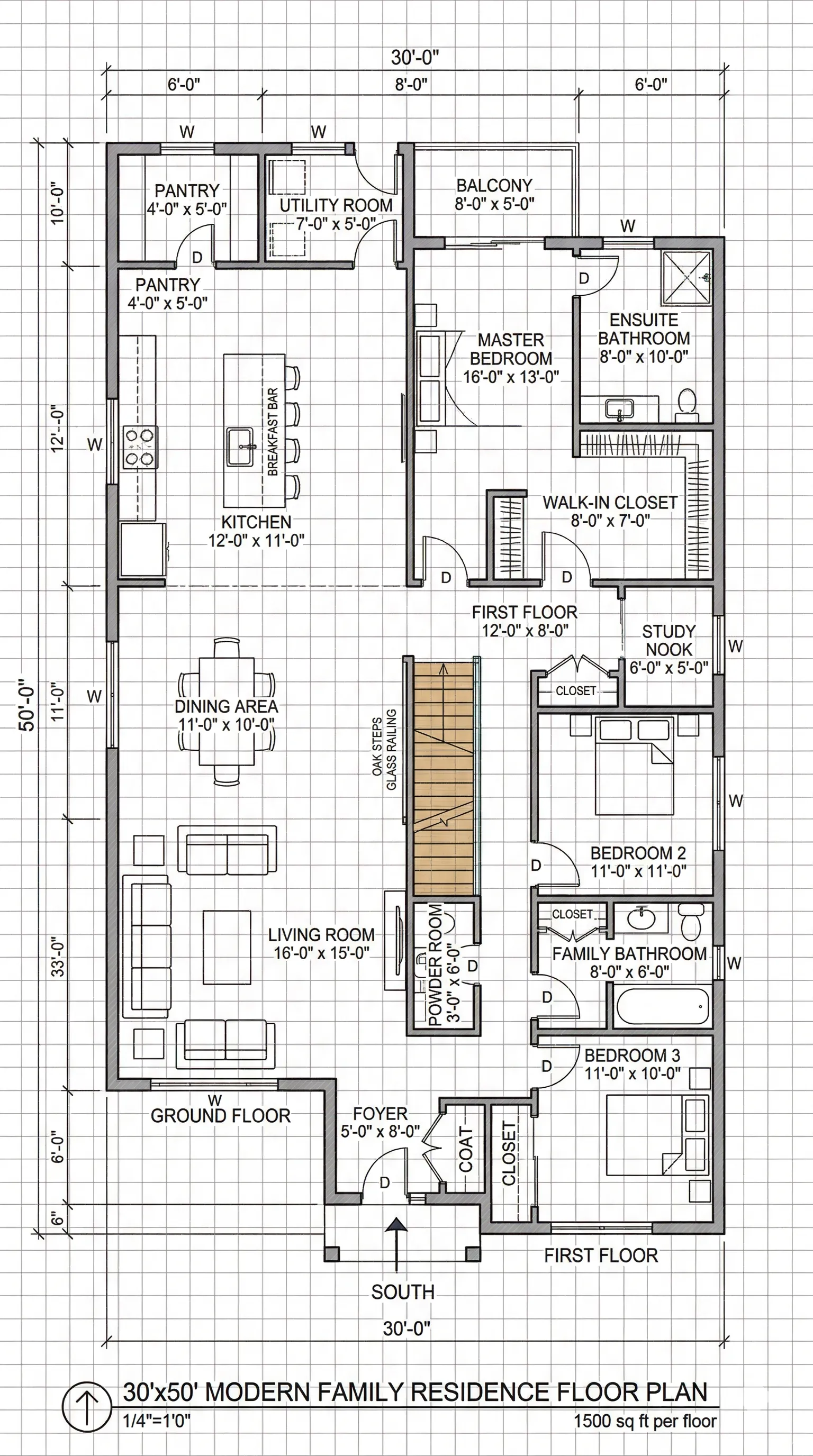 House floor plan at 1500 sqft